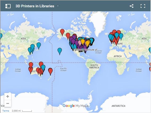 Map of 3D Printers in Libraries