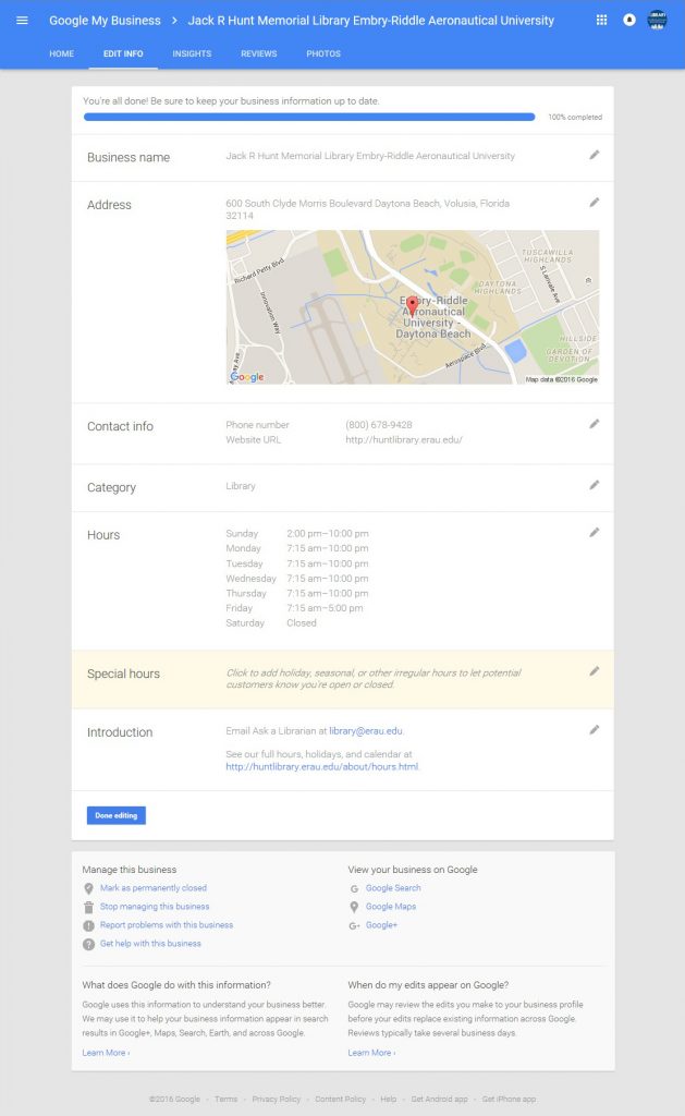 Google My Business - Edit Mode
